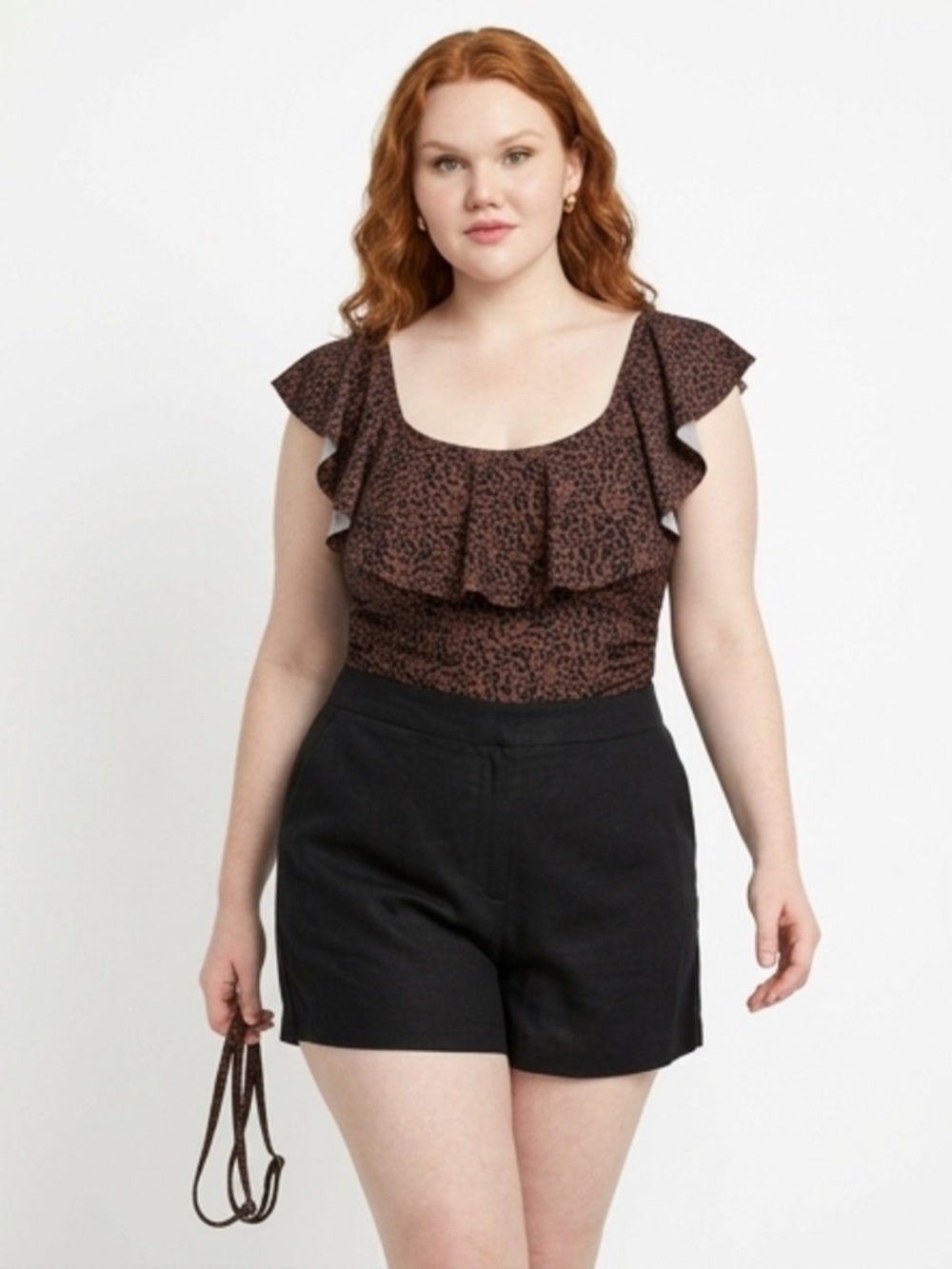 Kona Sol Brown and Black Ruffled One Piece Swimsuit